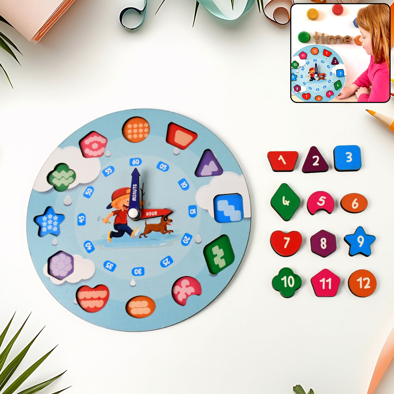 Aditi Wooden Educational Learning Clock Toy With Movable Hands Aditi Wooden Educational Learning Clock Toy With Movable Hands